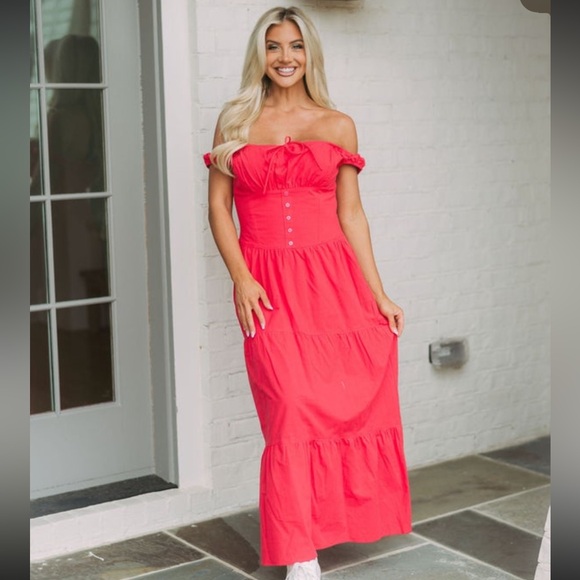 Tiered ruffle maxi dress red - Picture 1 of 3